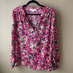 Loft pink long sleeve floral blouse